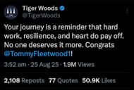 Screenshot from Woods' X post on Fleetwood / X: @TigerWoods